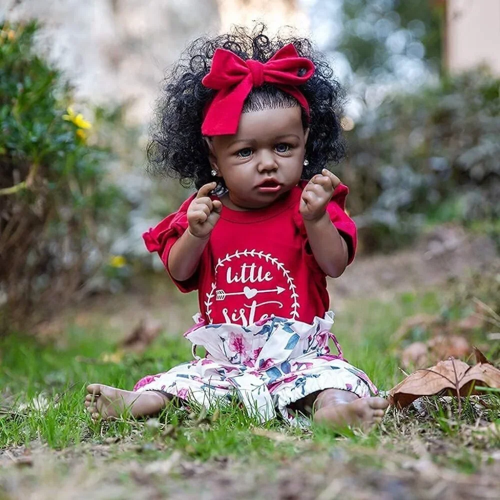 🆕22.8 Inch Reborn Doll with Soft Cloth Body African American Aliyah Girl Doll